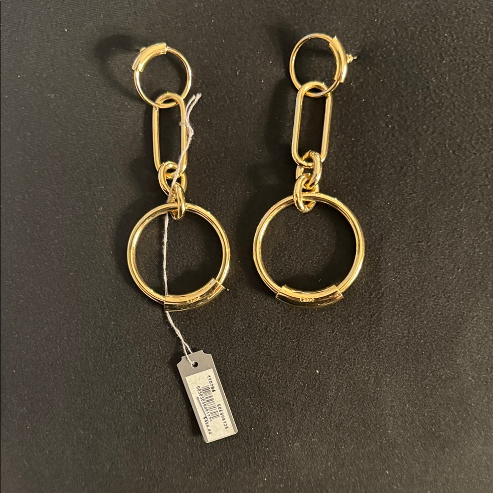 AUTHENTIC CHLOE Gold Hoop Dangle Earrings.